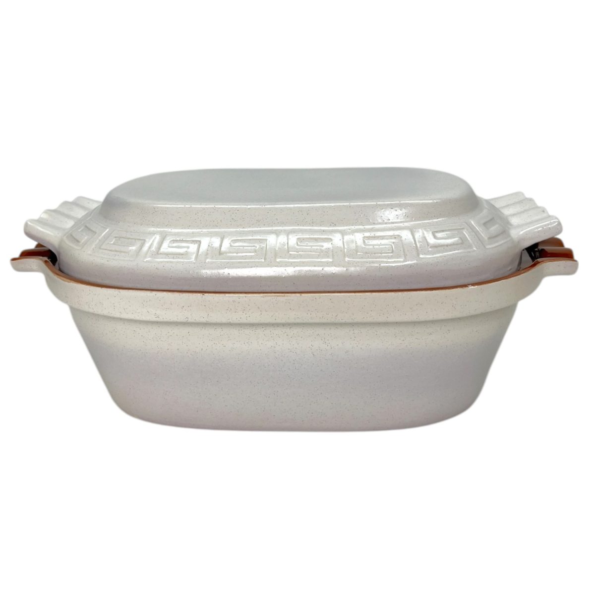 Vas roman din lut, castron cu capac 6 L-alb