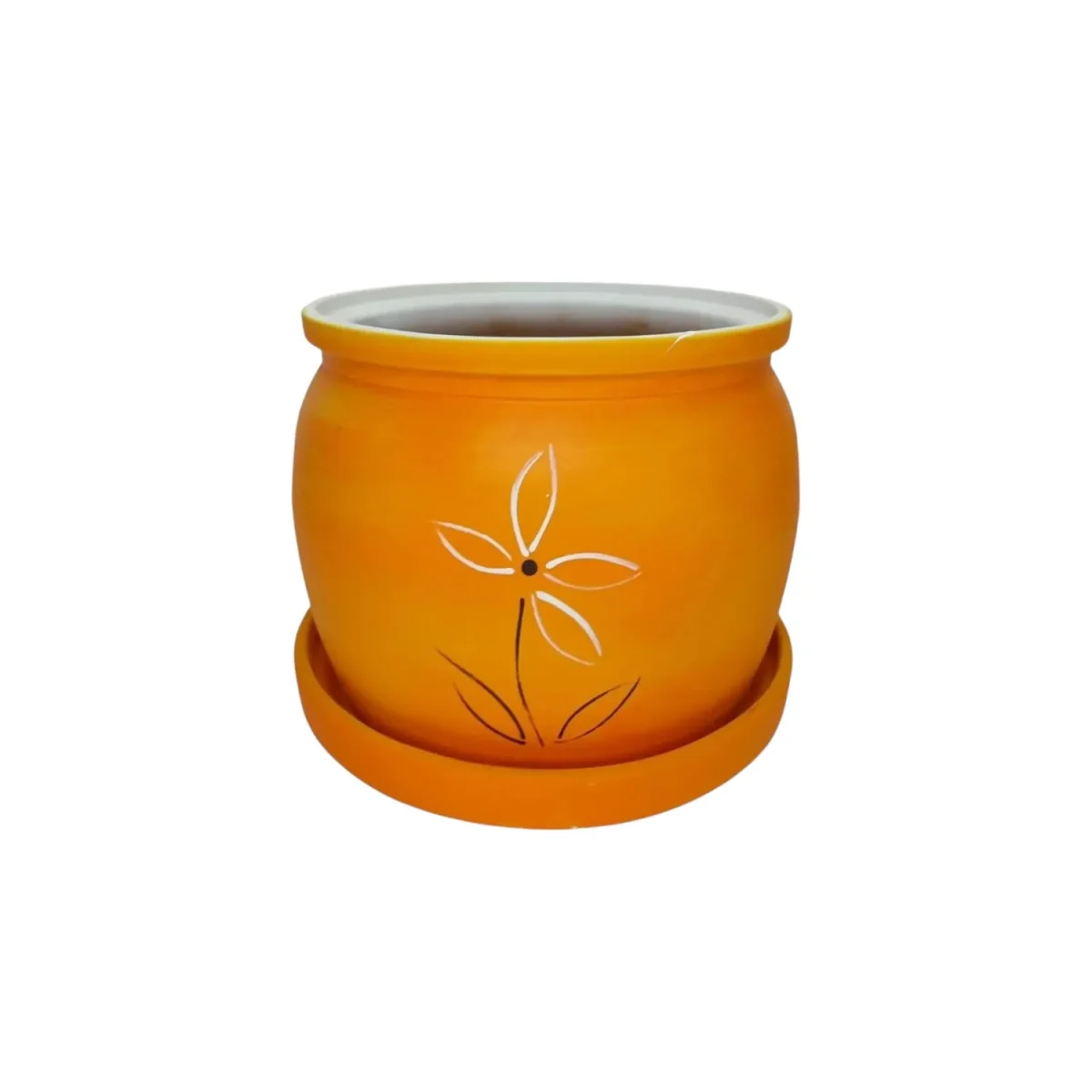 Small orange flower pot with saucer