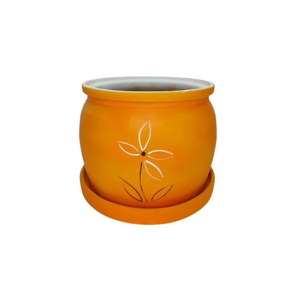 Small orange flower pot with saucer