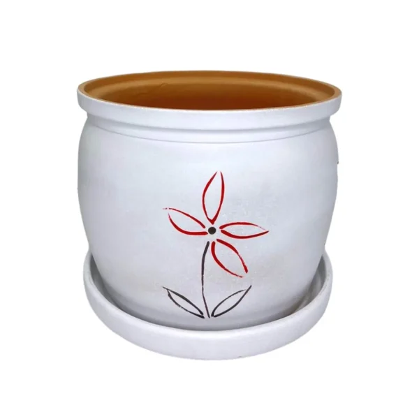 Large white flower pot with saucer