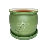 Large green flower pot with saucer