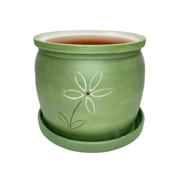 Large green flower pot with saucer