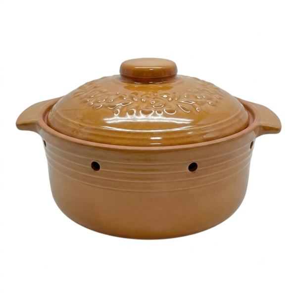 Mid-size Glazed Clay Pot/Onion Keeper -Caramel beige