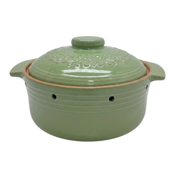 Mid-size Glazed Clay Pot/Onion Keeper -Olive green