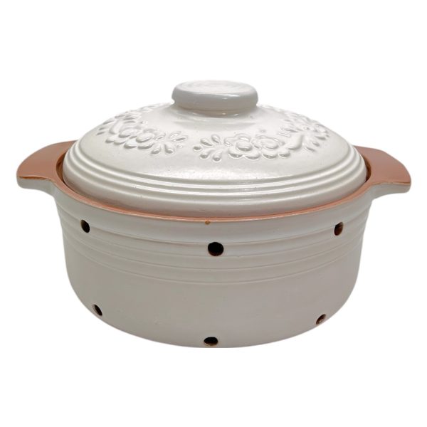Mid-size Glazed Clay Pot/Onion Keeper- White